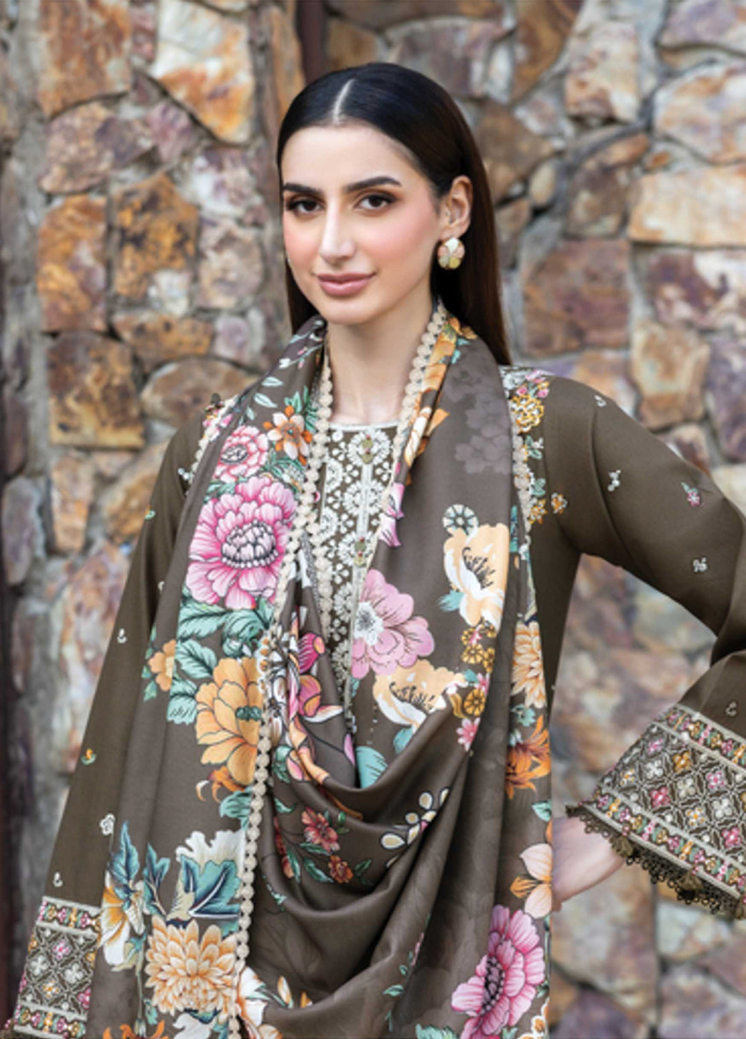 Eminence by Farasha Embroidered Khaddar Suits Unstitched 3 Piece FSH25FW D-08 Sandlit - Winter Collection