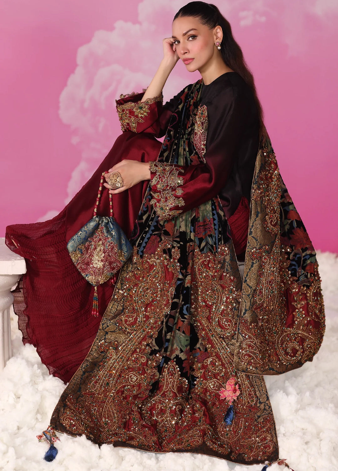 Mount Olypus by Musferah Saad Pret Embroidered Velvet 2 Piece Eternal Garnet - Festive Collection