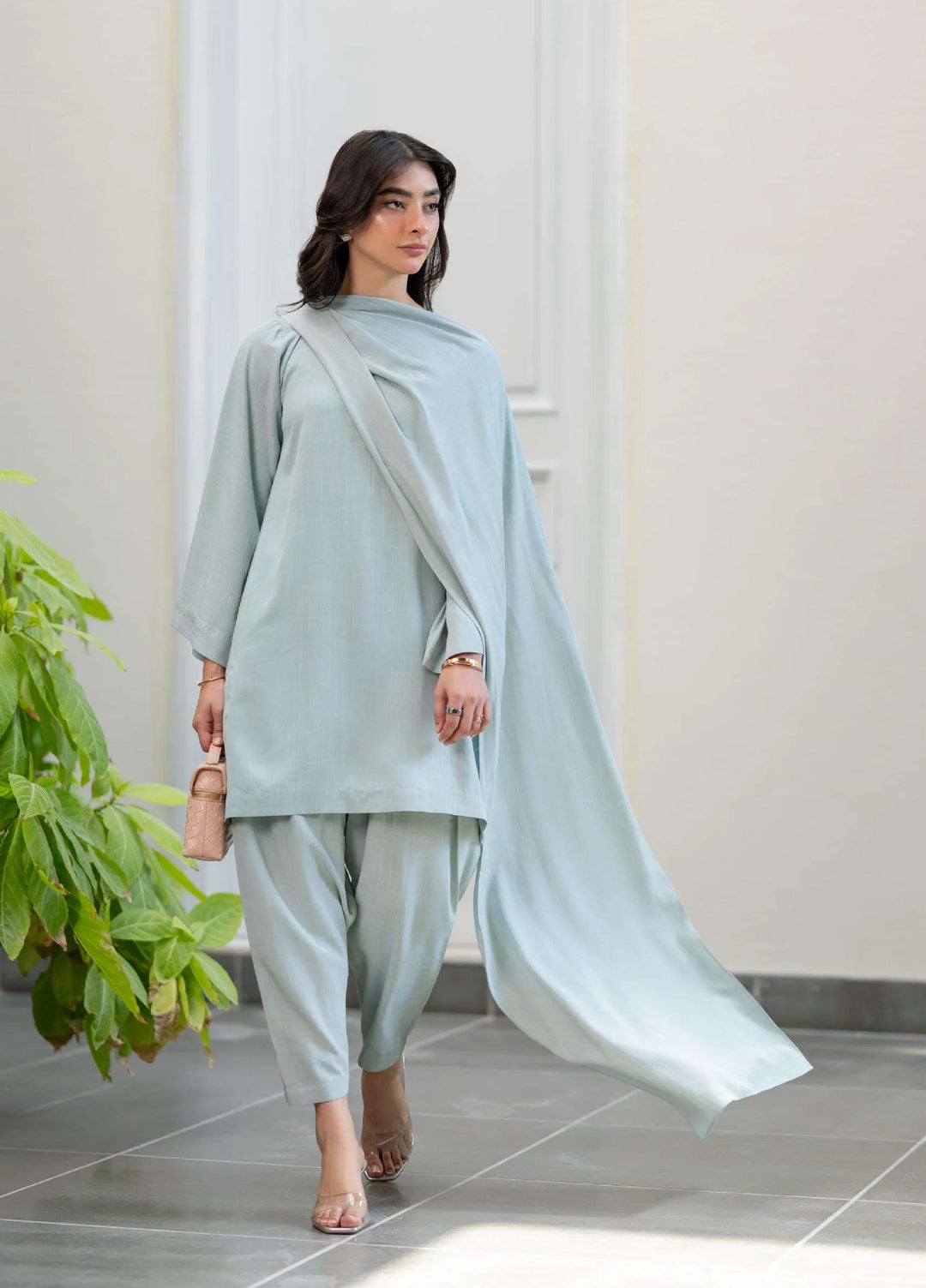 Minor Defect by Ayesha Somaya RTW Solids Irish Linen 2 Piece Suit Mint Drape Casual Collection