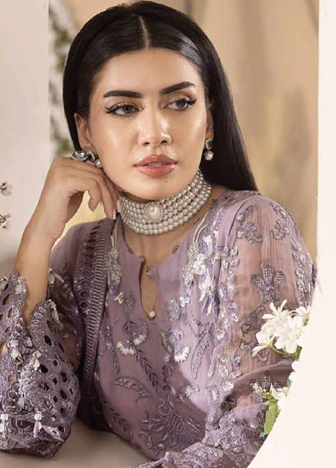 Lavish Premium Unstitched Embroidered Chiffon 3 Piece Suit D-07 MAUVE - Wedding Collection