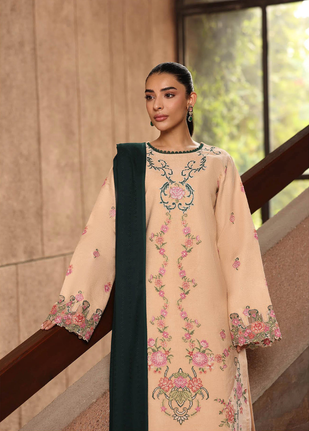 Rajbari Premium Unstitched Peach Winter Shawl Exclusive Embroidered Suits 3 Piece RB25PW D-7 - Winter Collection