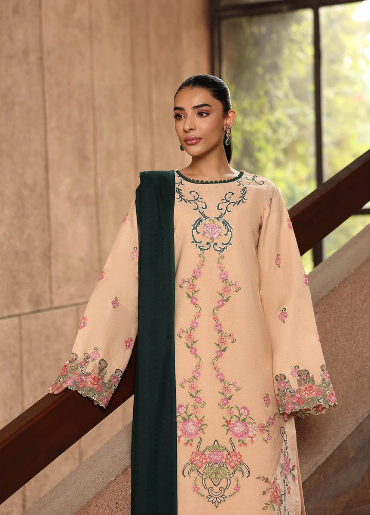 Rajbari Premium Unstitched Peach Winter Shawl Exclusive Embroidered Suits 3 Piece RB25PW D-7 - Winter Collection