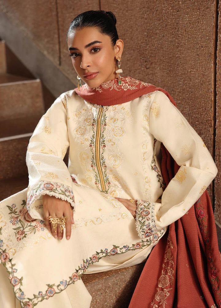 Rajbari Premium Unstitched Peach Winter Shawl Exclusive Embroidered Suits 3 Piece RB25PW D-11 - Winter Collection