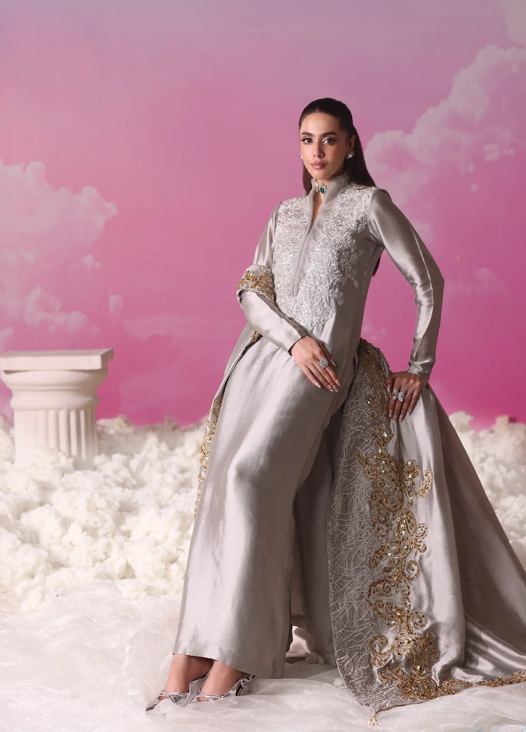 Mount Olypus by Musferah Saad Pret Embroidered Tissue Silk 2 Piece Lunar Mist - Festive Collection