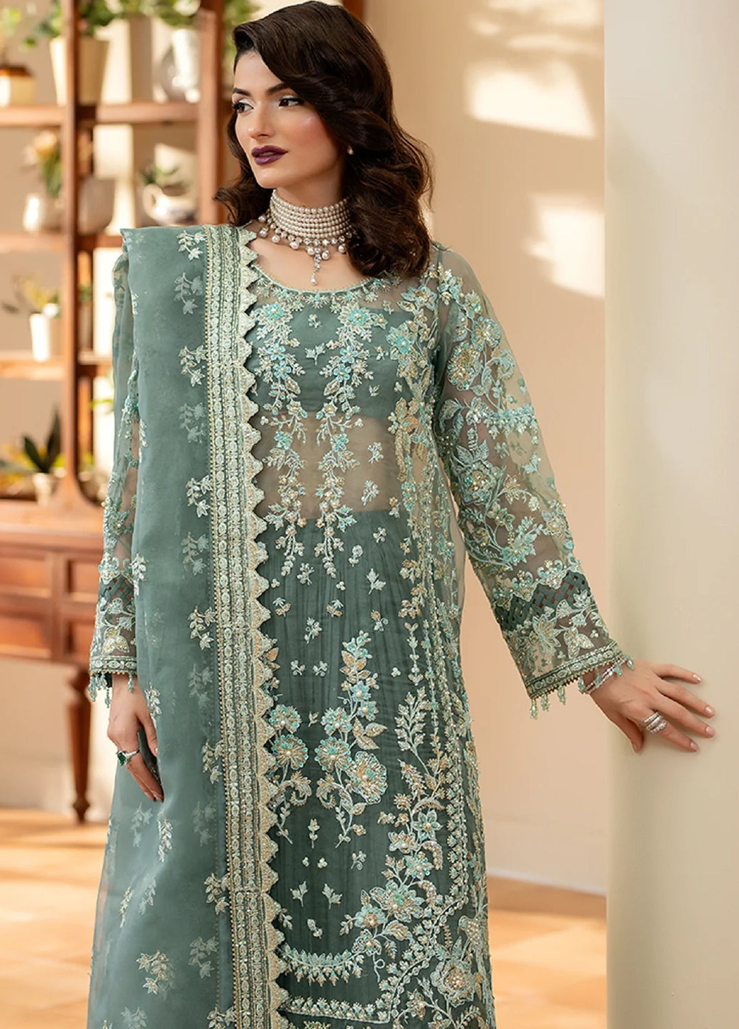 Yashfa Unstitched Hand Work Organza 4 Piece Suit MAHE NOOR - Festive Collection
