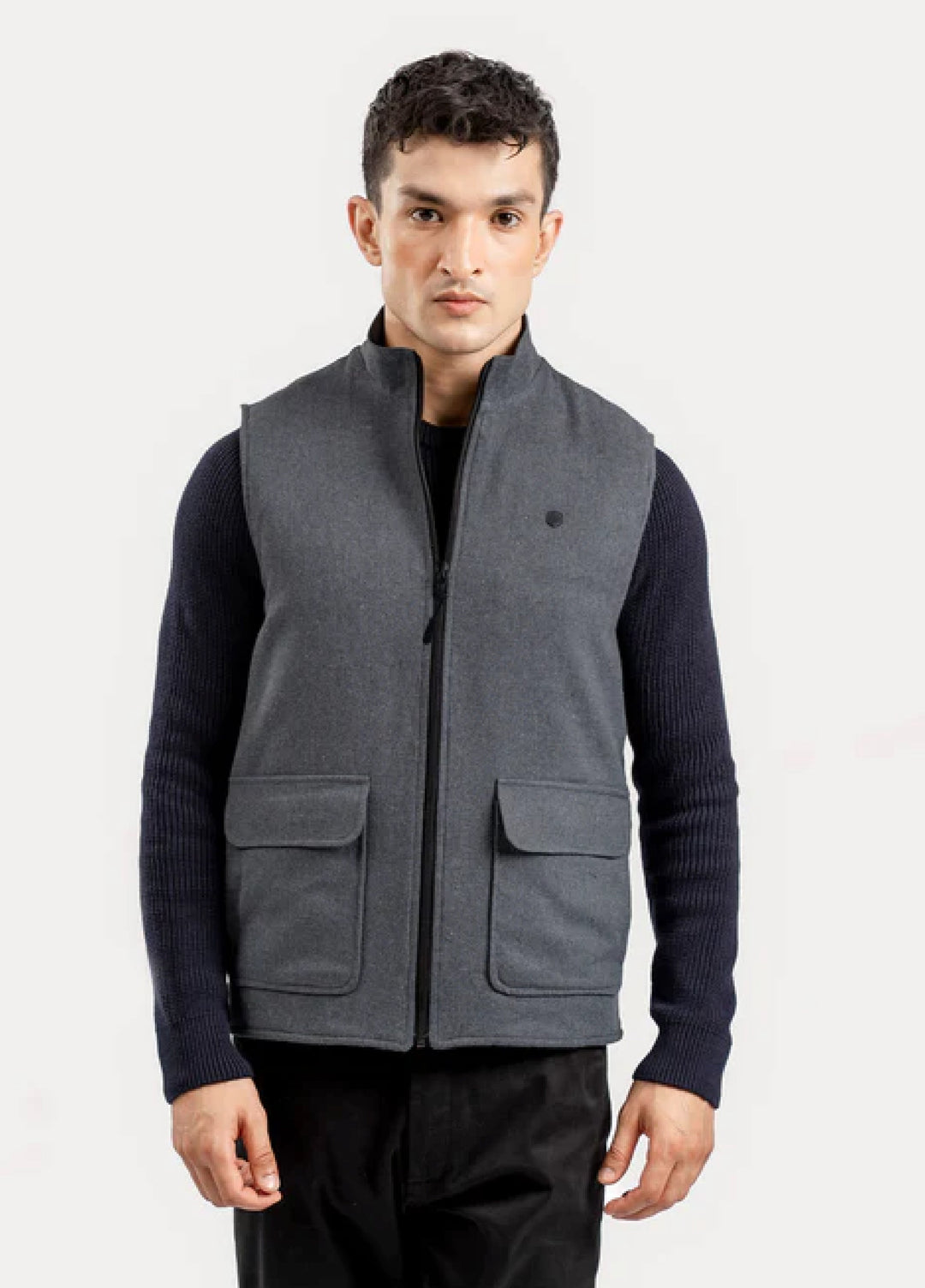 Brumano Ready To Wear Solids Cotton 1 Piece Men Dark Grey Quilted Sleeveless Jacket 0-12-025-4865 - Winter Collection
