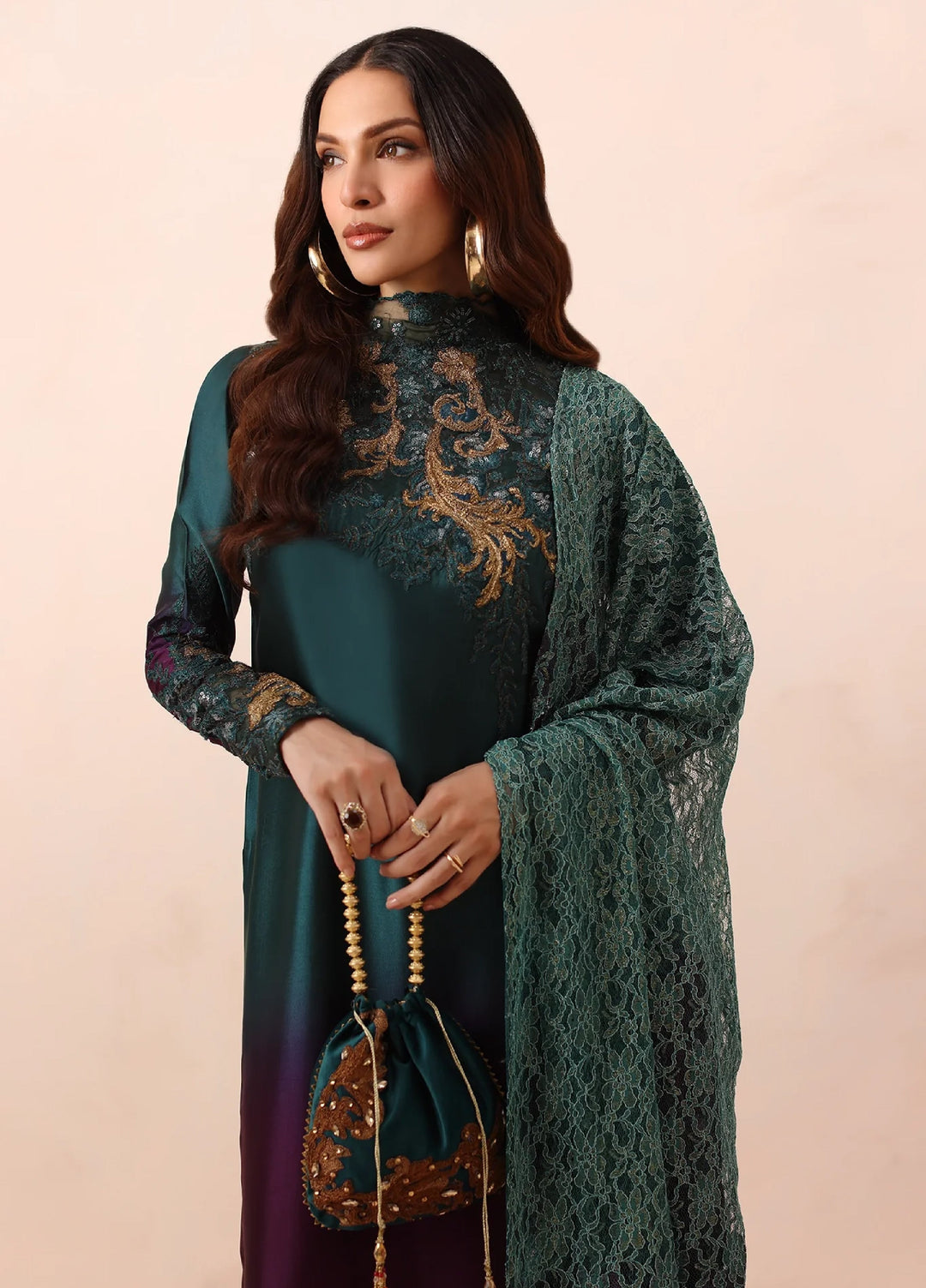 Eterna by Musferah Saad Pret Embroidered Tissue Silk 2 Piece Emerald Dusk - Festive Collection