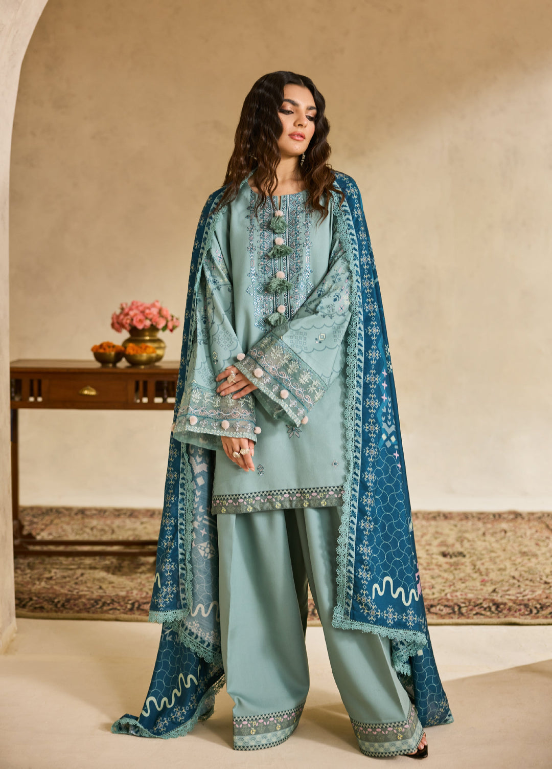 Zync by Florent One Nation Unstitched Khaddar Embroidered Suits 3 Piece FL25ON FL-3B - Winter Collection