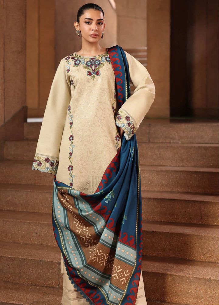 Rajbari Premium Unstitched Peach Winter Shawl Exclusive Embroidered Suits 3 Piece RB25PW D-5 - Winter Collection