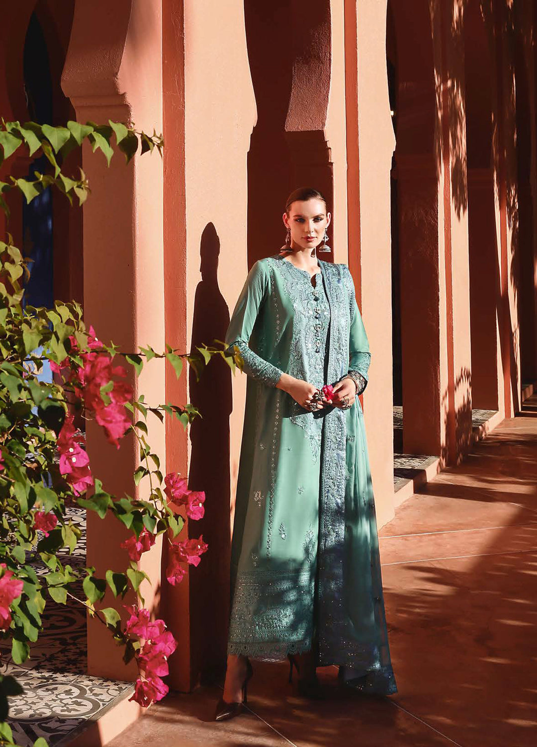 Nuvera Hemline by Mushq Unstitched Raw Silk Embroidered 3 Piece Suit MU26UNH D-8 Glinda - Festive Collection