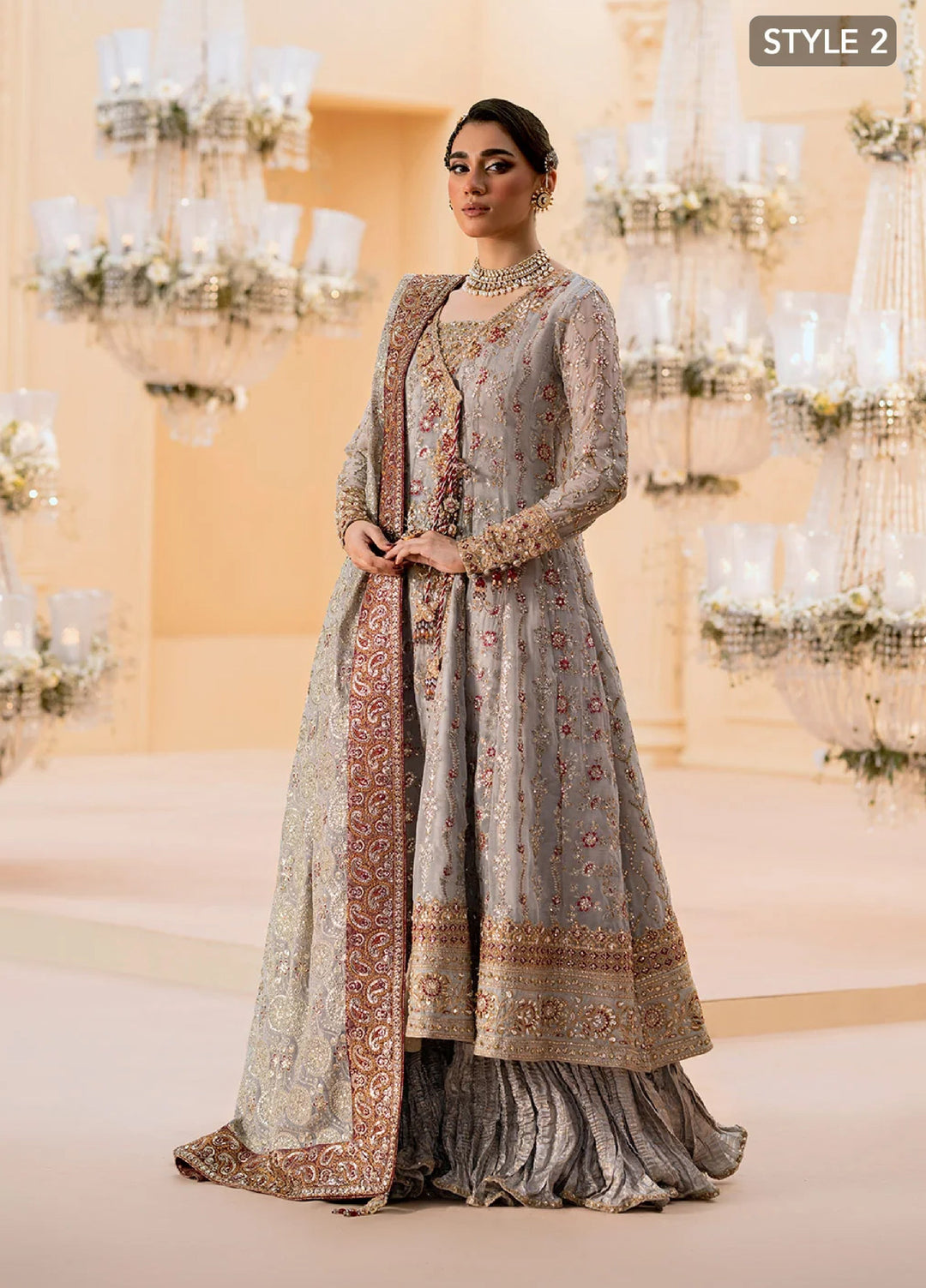 Aik Unstitched Wedding Unstitched Chiffon Embroidered 3 Piece AIK25WF LOOK 02 - Festive Collection