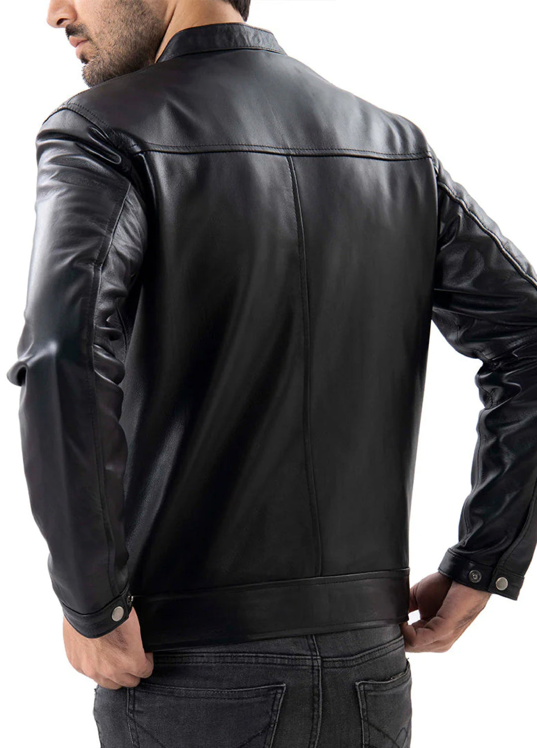 Black Mens Pure Sheep Leather Zipper Front Pockets Jacket