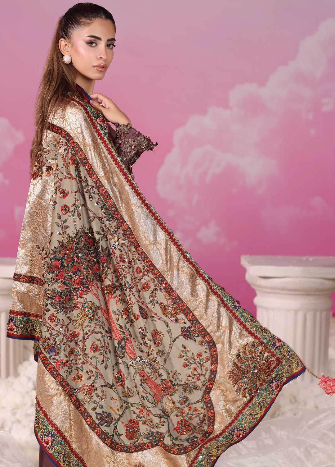 Mount Olypus by Musferah Saad Pret Embroidered Tissue Silk 2 Piece Aurora Rose - Festive Collection