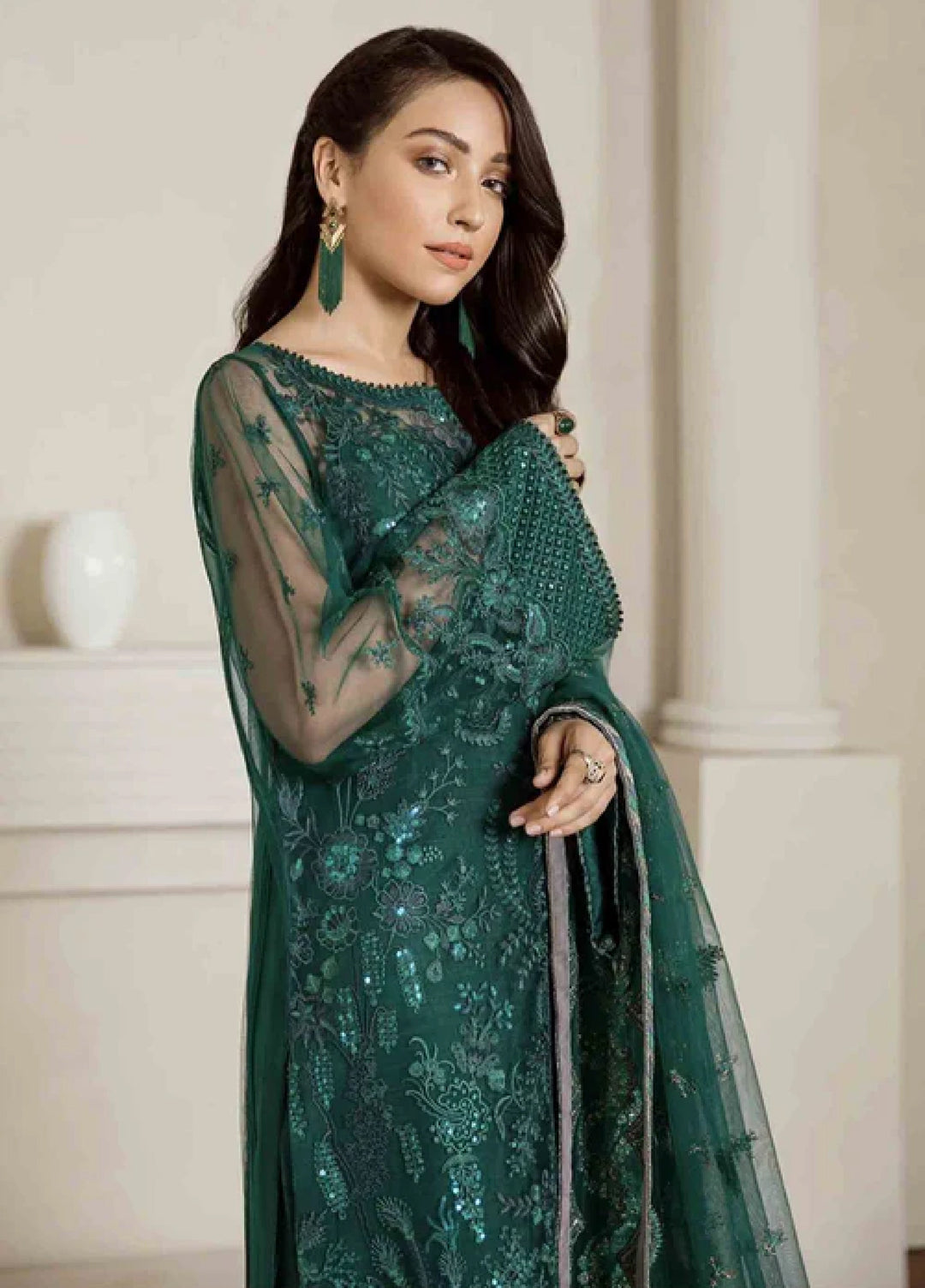 Chantelle by Baroque Unstitched Embroidered Net 3 Piece Suit BQ26UFC Frost Green - Festive Collection