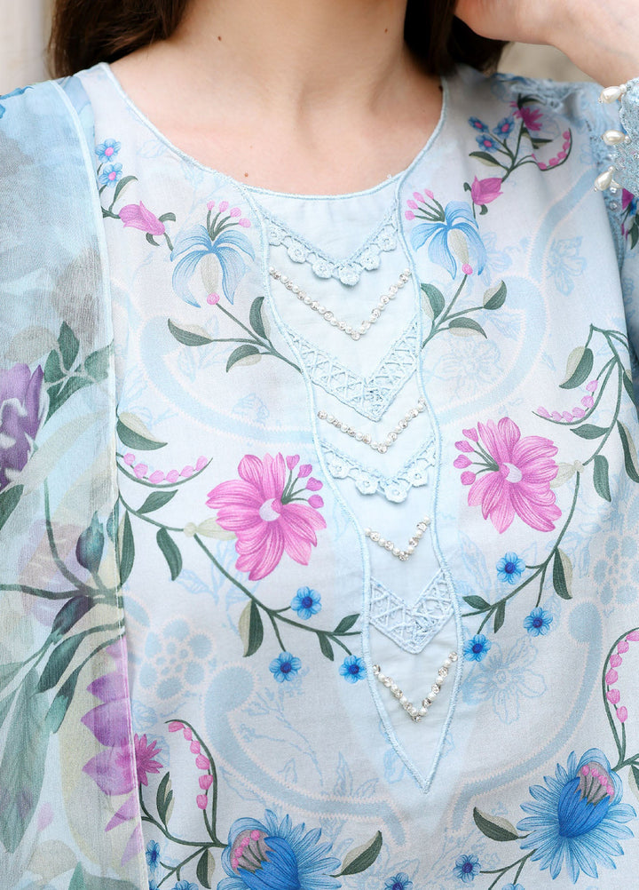 Cross Stitch Unstitched Embroidered Lawn 3 Piece Suit CS26ULE Aqua Glint - Eid Collection