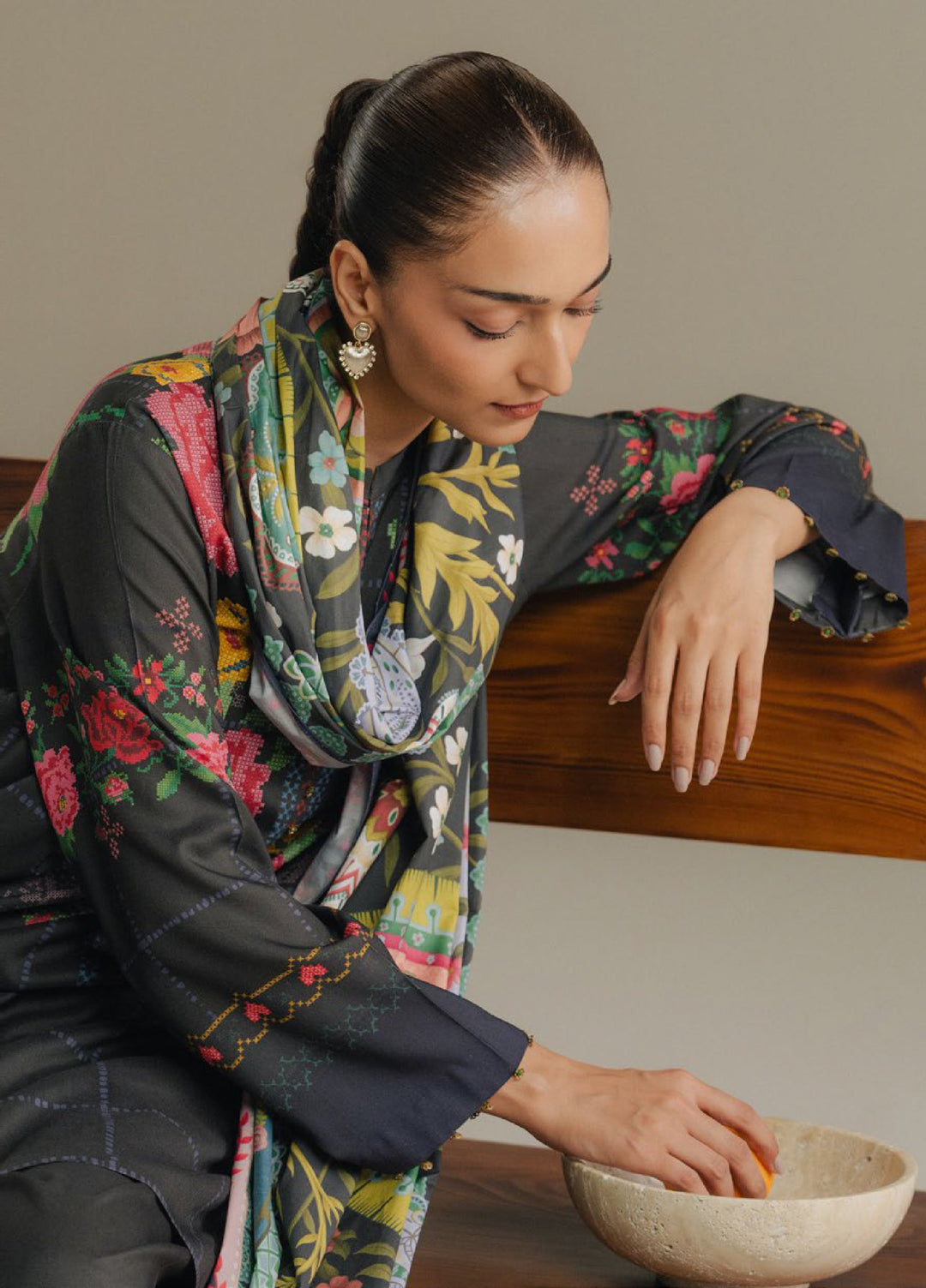 Coco by Zara Shahjahan Prints Unstitched Linen Suits 3 Piece CZS25PW Olive Hour D-5A - Winter Collection