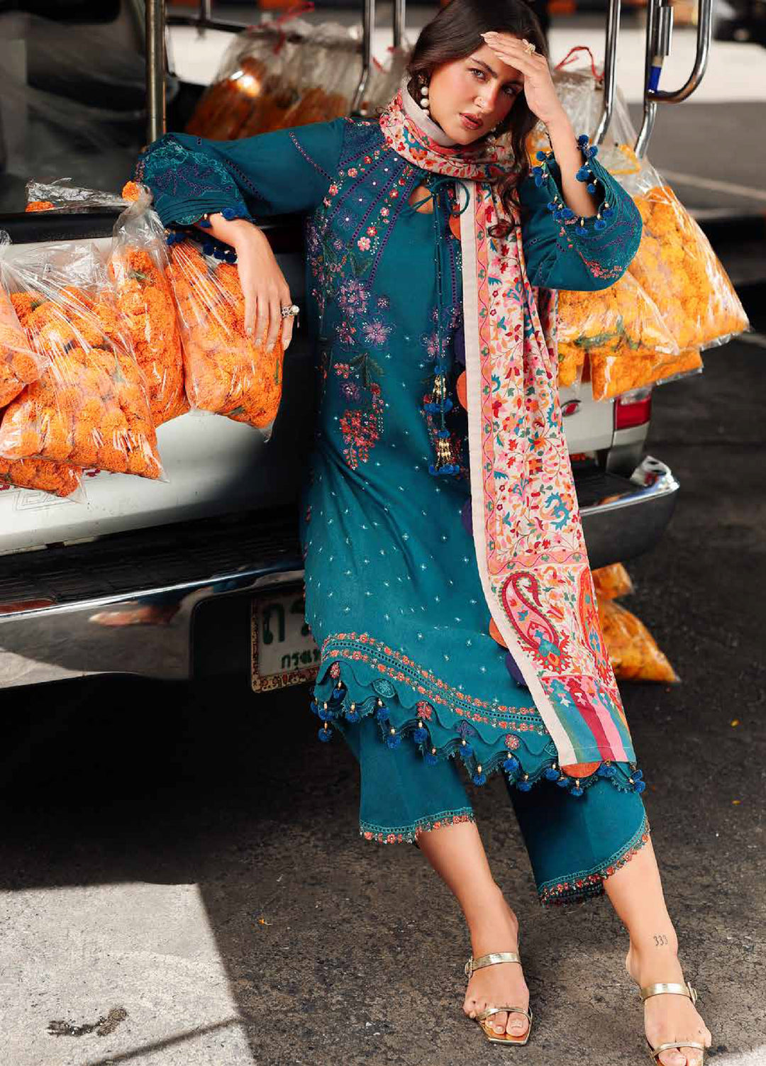 Poshima by Charizma Embroidered Peach Leather Suits Unstitched 3 Piece CZ25PW PSW5-06 - Winter Collection