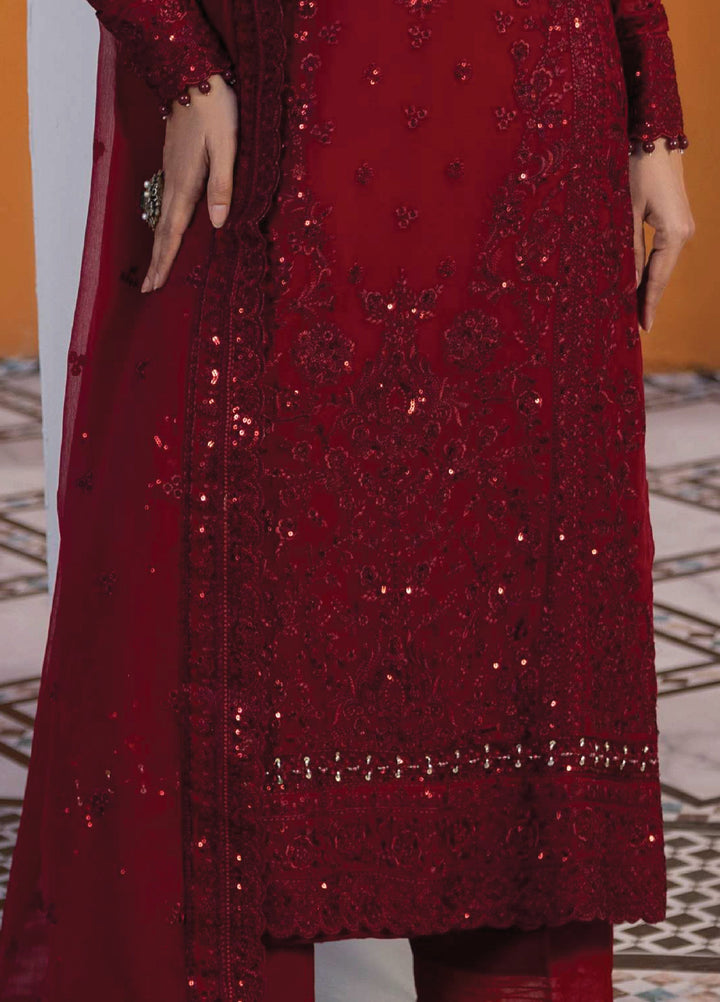Maeri by Gulaal Unstitched Embroidered Chiffon 4 Piece Suit GL26UMC Crimson D-46 - Festive Collection