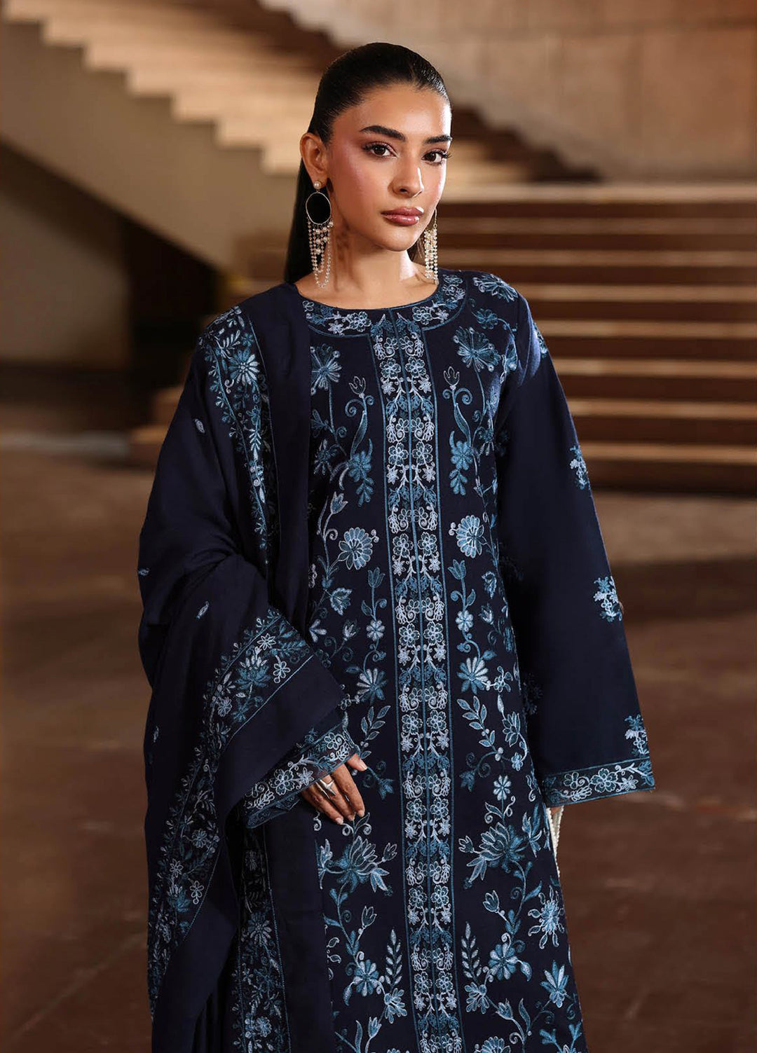 Rajbari Premium Unstitched Peach Winter Shawl Exclusive Embroidered Suits 3 Piece RB25PW D-6 - Winter Collection