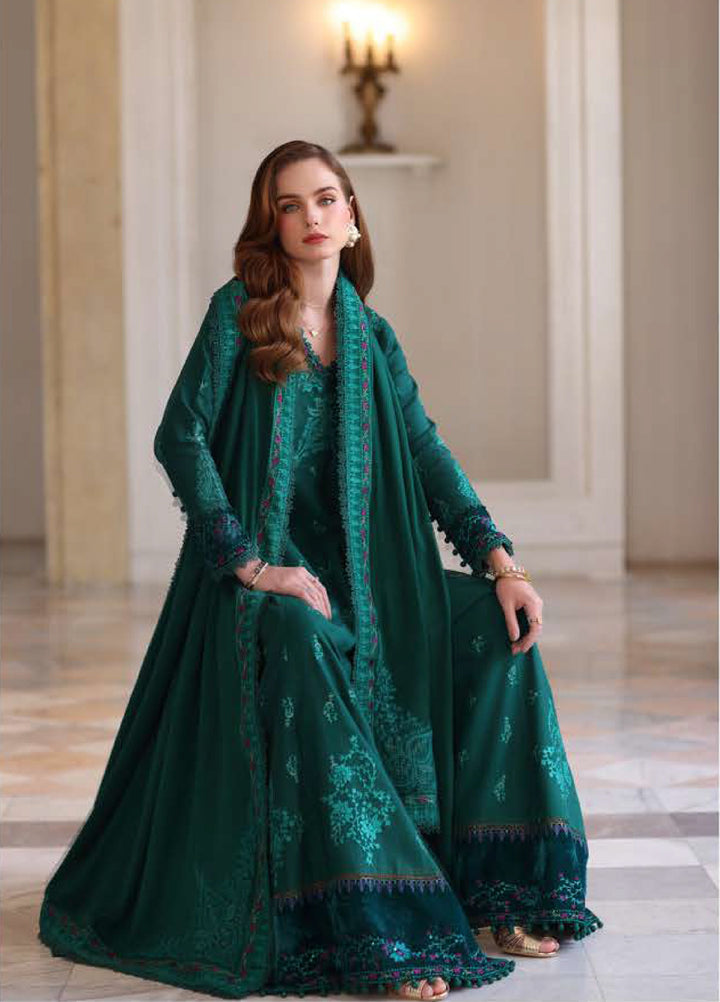 Noor by Saadia Asad Unstitched Khaddar Pashmina Shawl Embroidered Suits 3 Piece NSA25PW D2-Emerald Reverie - Winter Collection