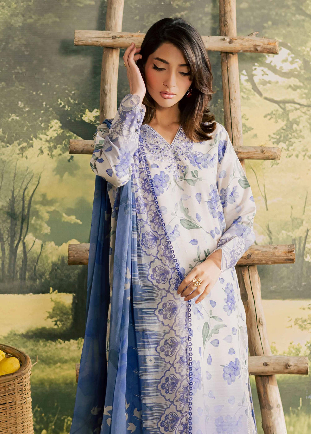 Bloom by Nureh Unstitched Embroidered Doria Lawn 3 Piece Suit NU26ULB BL-16 - Summer Collection