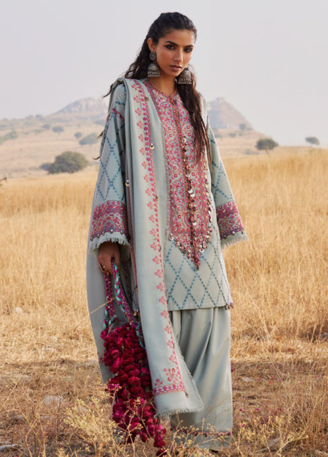 Zaha by Khadija Shah Unstitched Karandi Embroidered Suits 3 Piece ZL25KW NAYAB ZW25-06 - Winter Collection