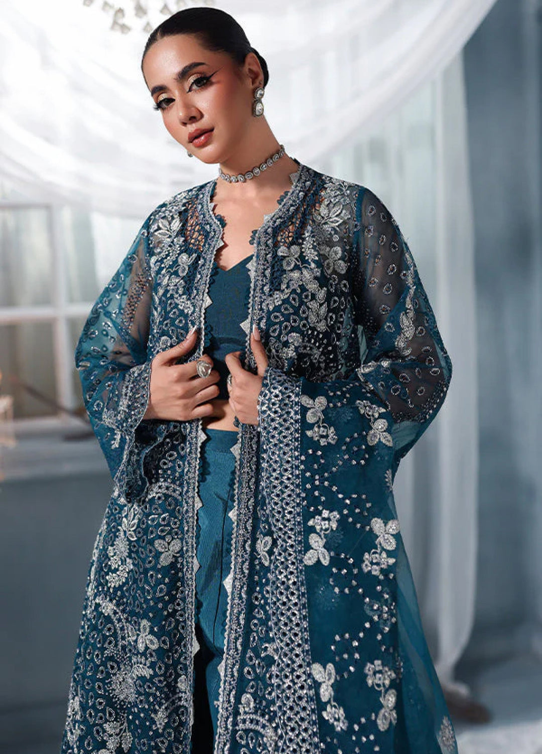 Zynoria by Saffron Unstitched Organza Embroidered Suits 3 Piece SFR25Z Tourmaline - Festive Collection