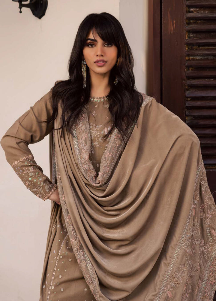 Nureh Exclusive Unstitched Luxury Leather Peach Embroidered Suits 3 Piece NU25EL NE-212 - Winter Collection