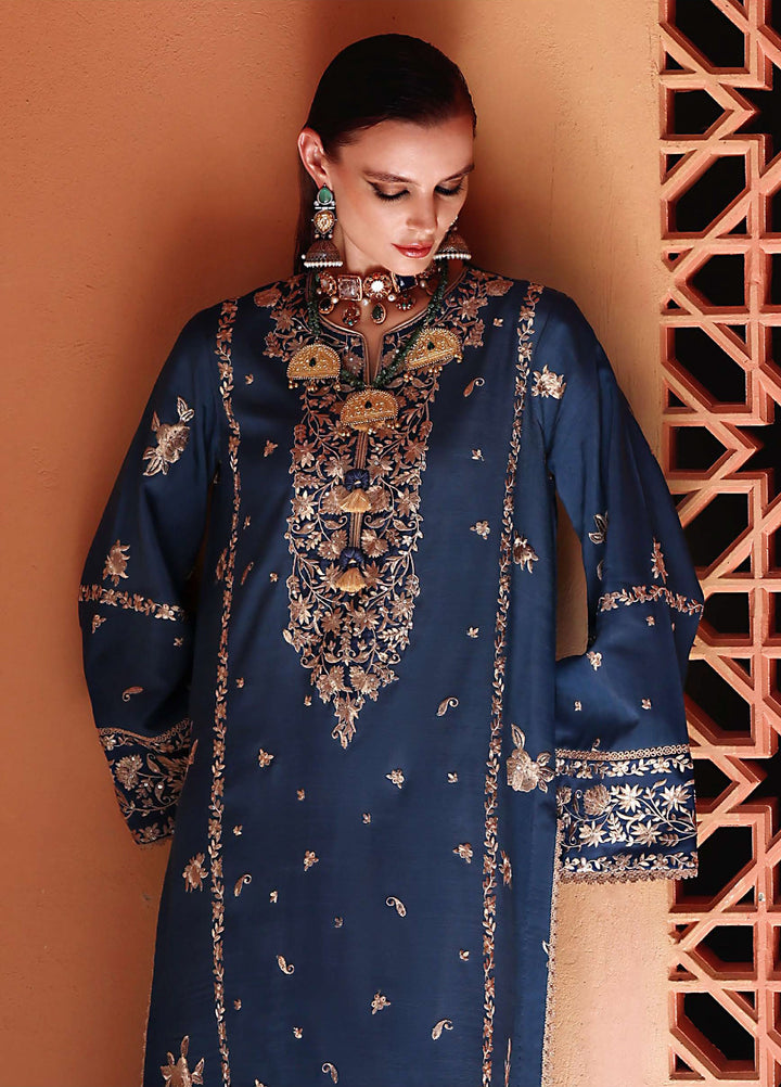 Nuvera Hemline by Mushq Unstitched Raw Silk Embroidered 3 Piece Suit MU26UNH D-1 Vivian - Festive Collection