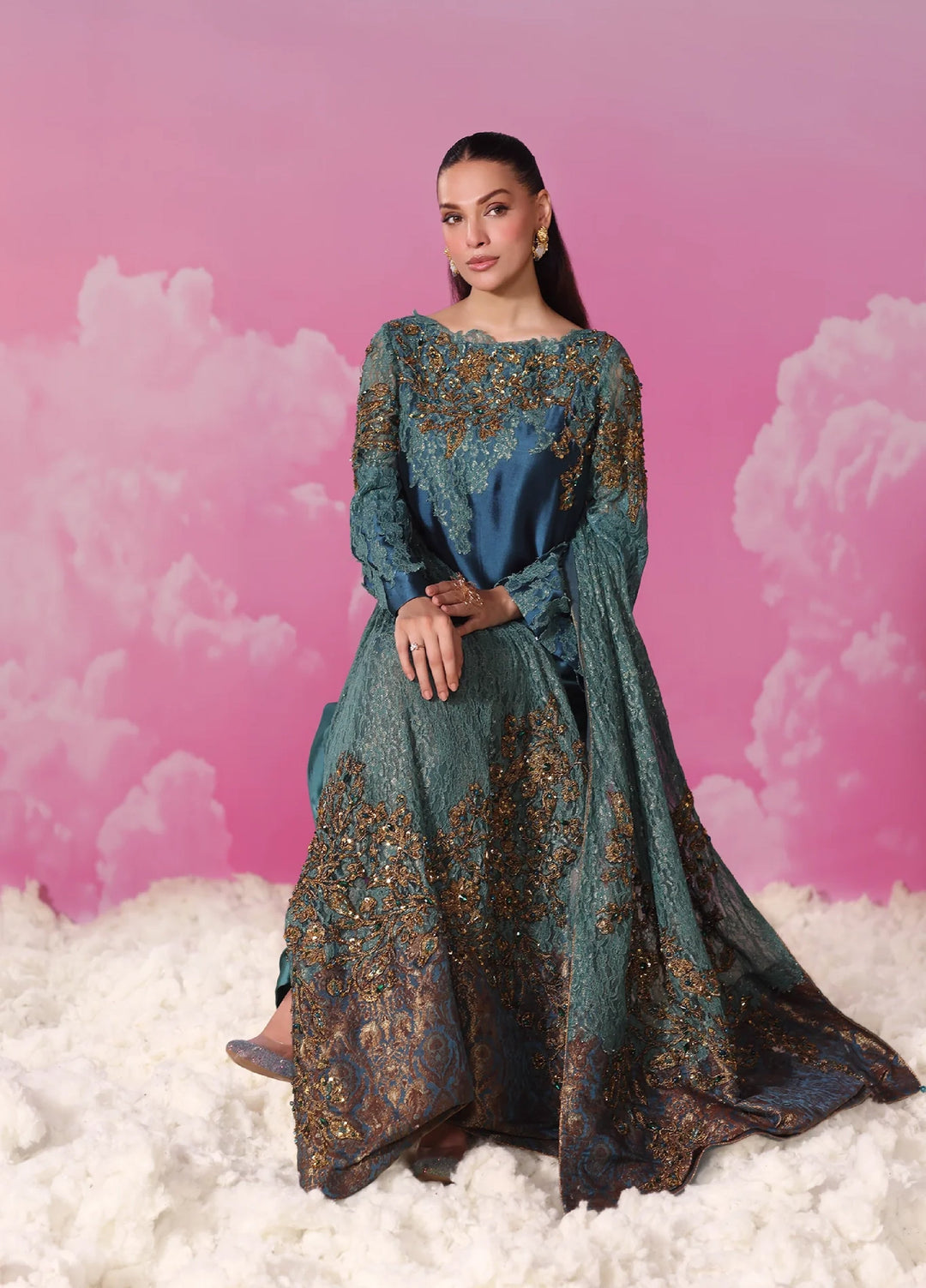 Mount Olypus by Musferah Saad Pret Embroidered Tissue Silk 2 Piece Emerald Oracle - Festive Collection