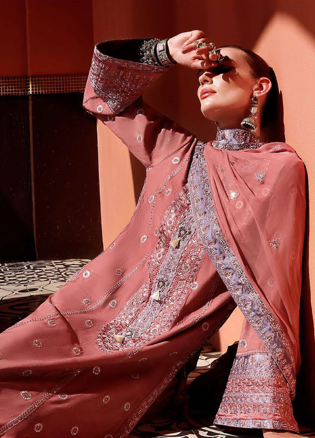 Nuvera Hemline by Mushq Unstitched Raw Silk Embroidered 3 Piece Suit MU26UNH D-4 Hermione - Festive Collection