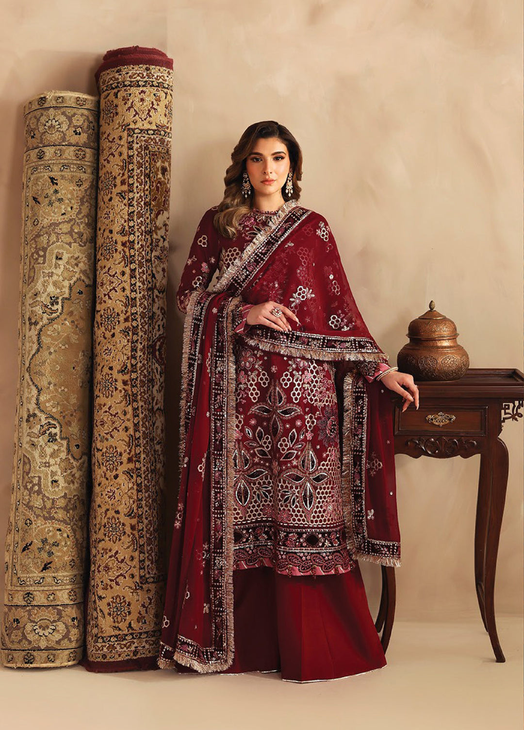 Neorah by Xenia Formals Unstitched Raw Silk Embroidered 3 Piece Suit XE26UN D-4 KHUBAN - Festive Collection