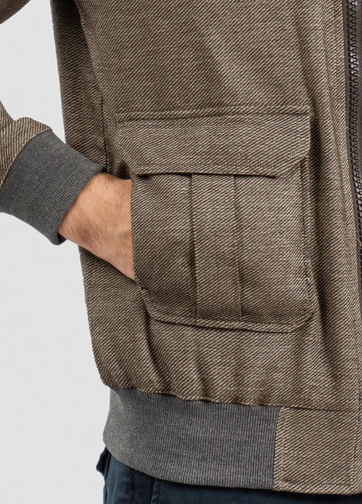 Brumano Ready To Wear Solids Cotton 1 Piece Men Brown Casual Collar Jacket With Cargo Pocket 0-11-025-5036 - Winter Collection