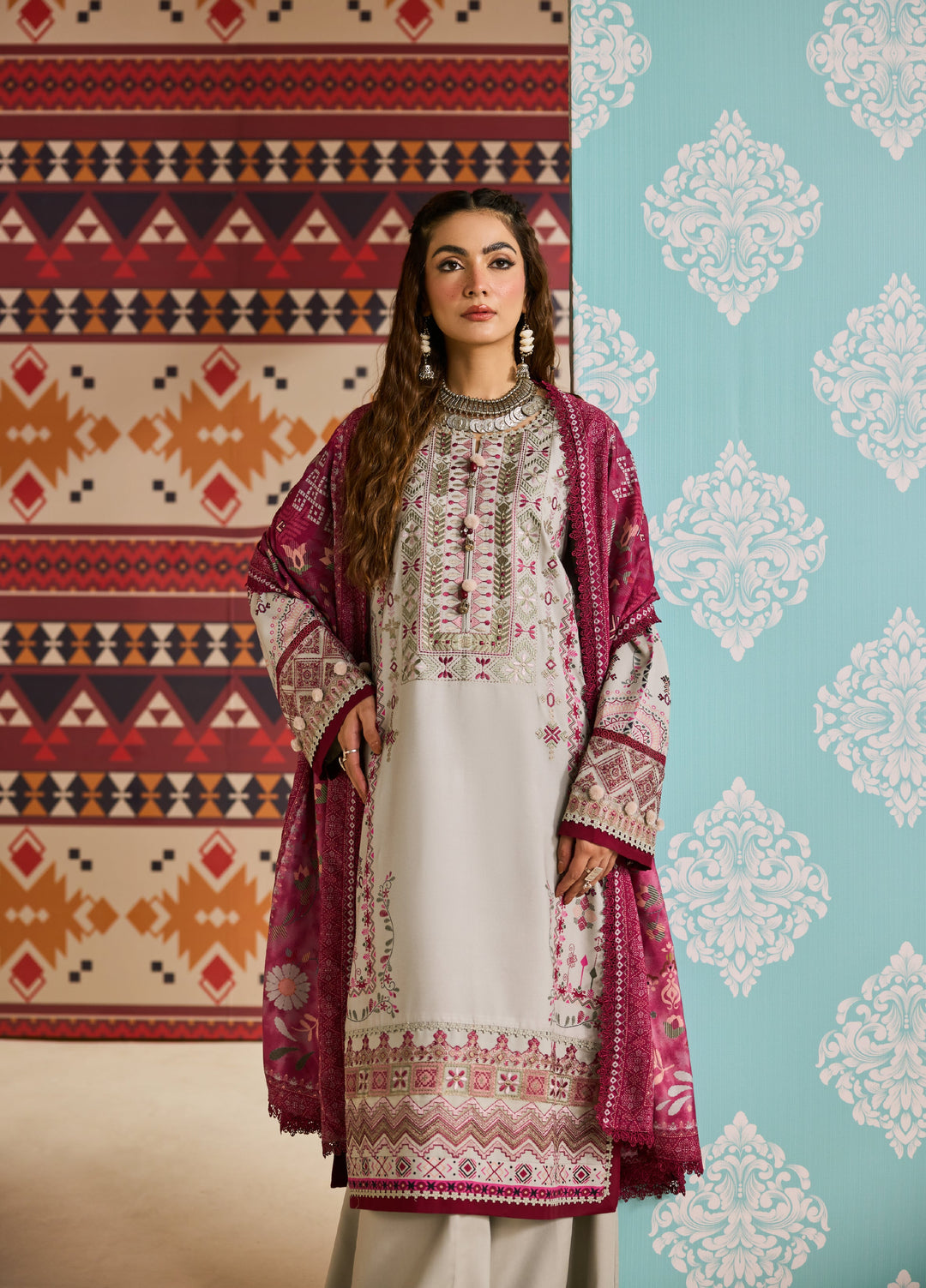 Zync by Florent One Nation Unstitched Khaddar Embroidered Suits 3 Piece FL25ON FL-7A - Winter Collection