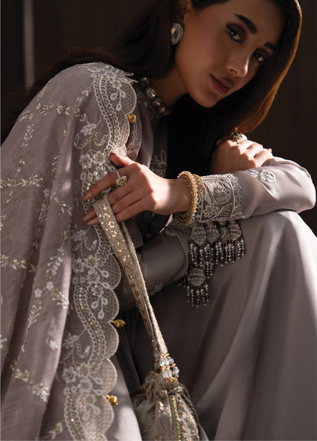 Lady by Aik Atelier Unstitched Tussar Silk Embroidered Suits 3 Piece AIK25L D-07 AIK25L - Festive Collection