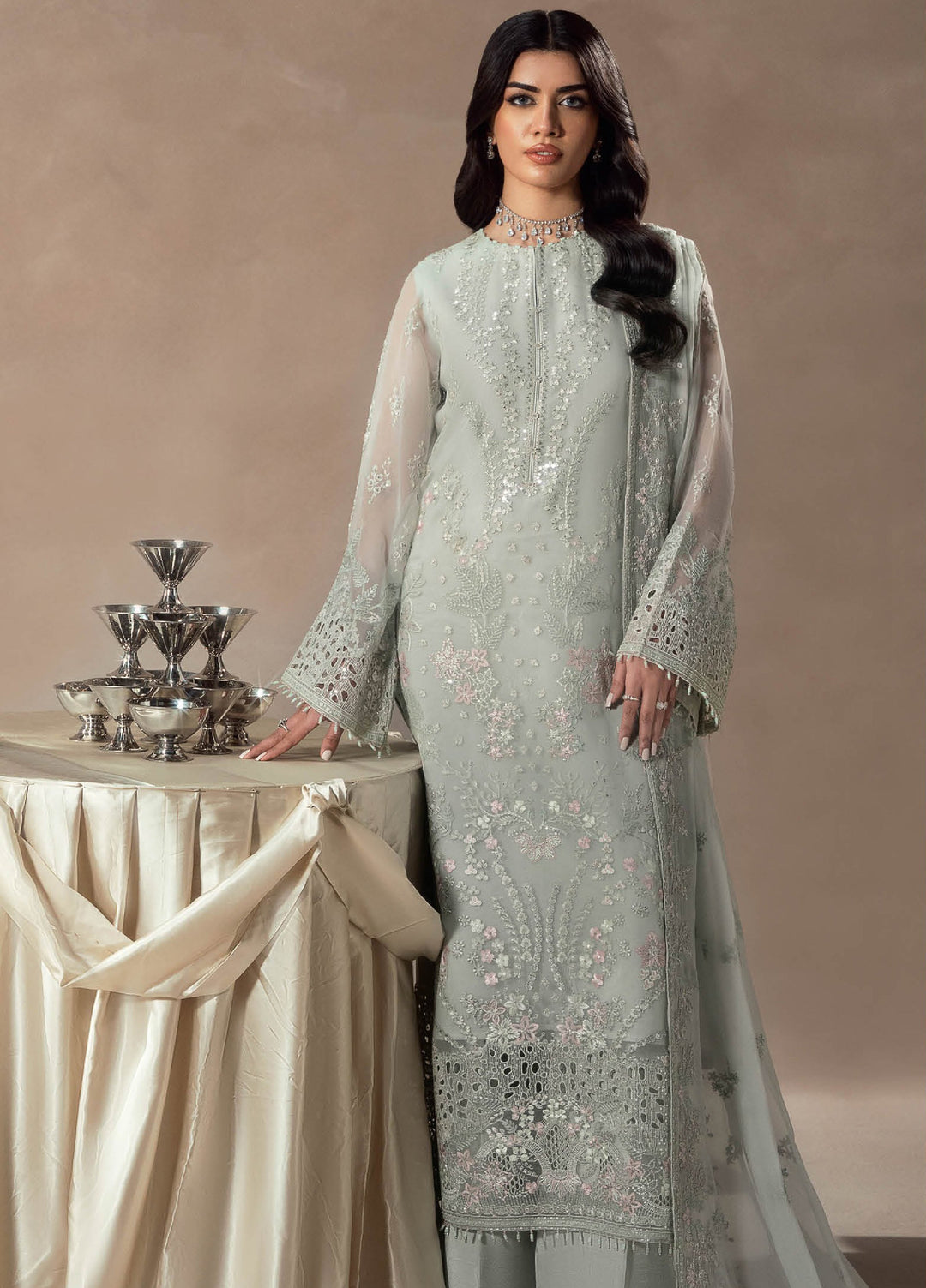 Afsanah by Lavish Premium Unstitched Chiffon Embroidered Suits 3 Piece LV25AC FROSTED SERENITY-03 - Festive Collection