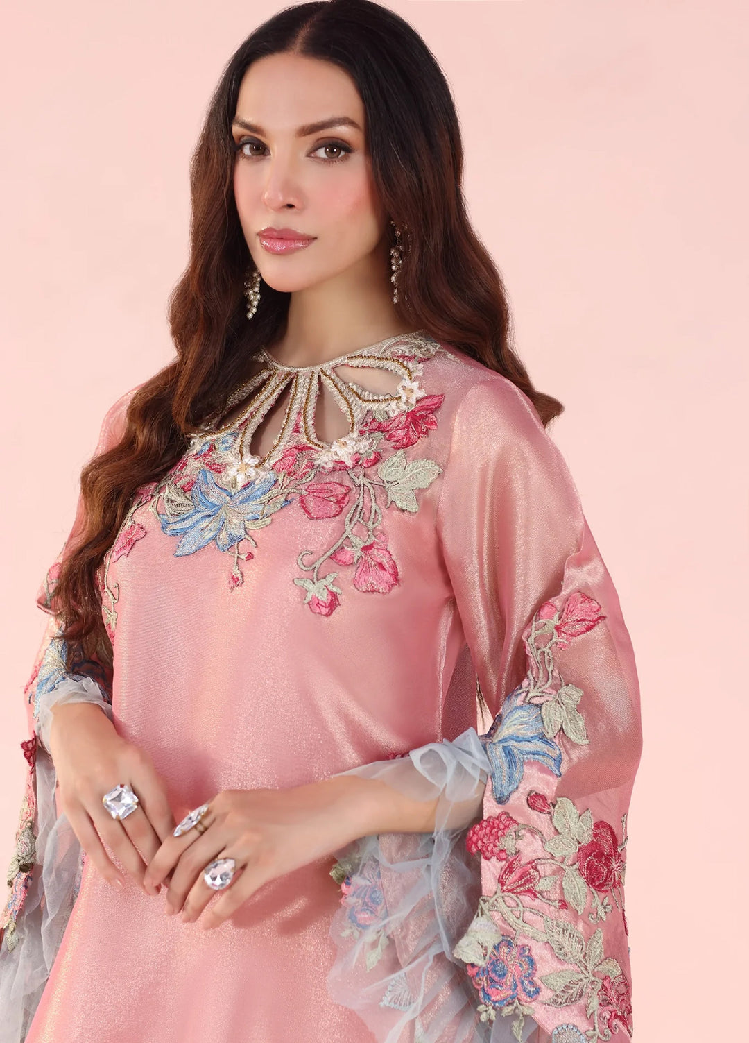 Eterna by Musferah Saad Pret Embroidered Tissue Kaftan Moonlit Blush - Festive Collection