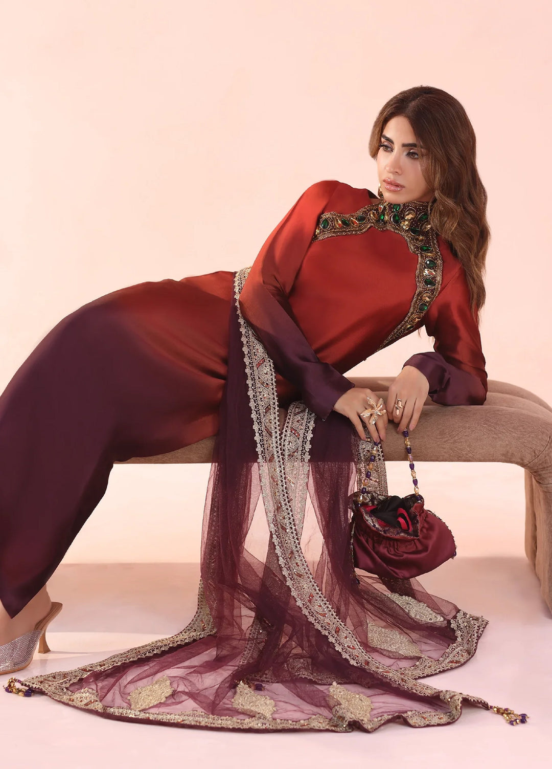 Eterna by Musferah Saad Pret Embroidered Tissue Silk 2 Piece Sunset Ombre - Festive Collection