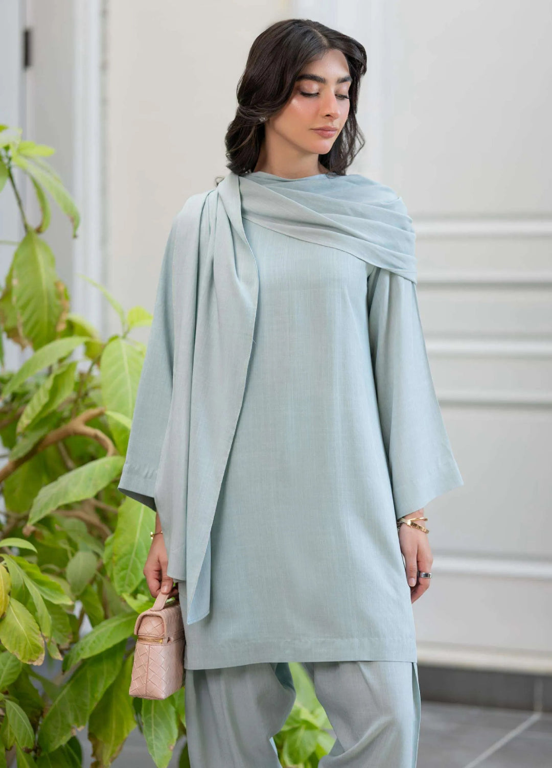 Minor Defect by Ayesha Somaya RTW Solids Irish Linen 2 Piece Suit Mint Drape Casual Collection