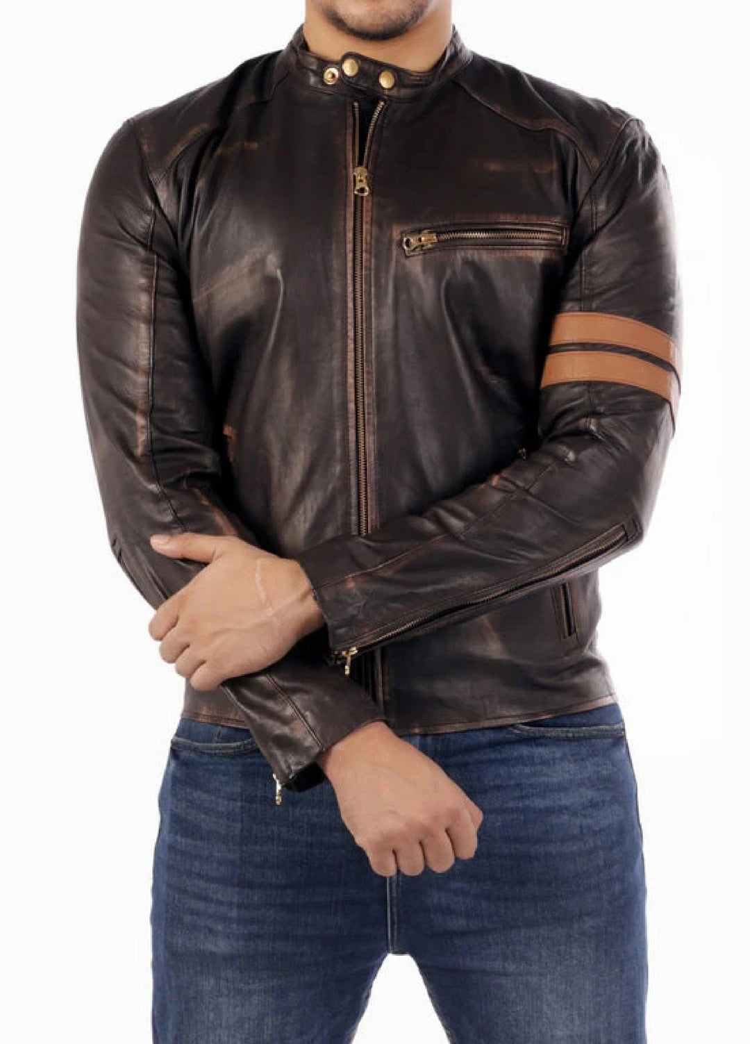 Cafe Racer Genuine Lambskin Leather Jacket-Brown