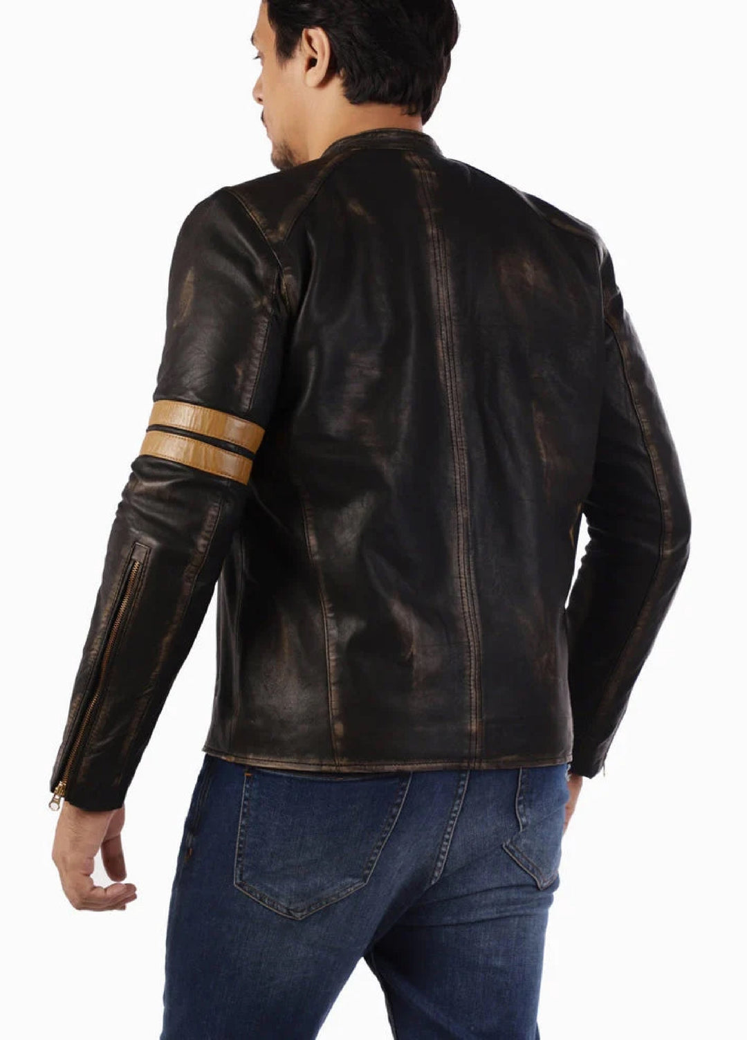 Cafe Racer Genuine Lambskin Leather Jacket-Black