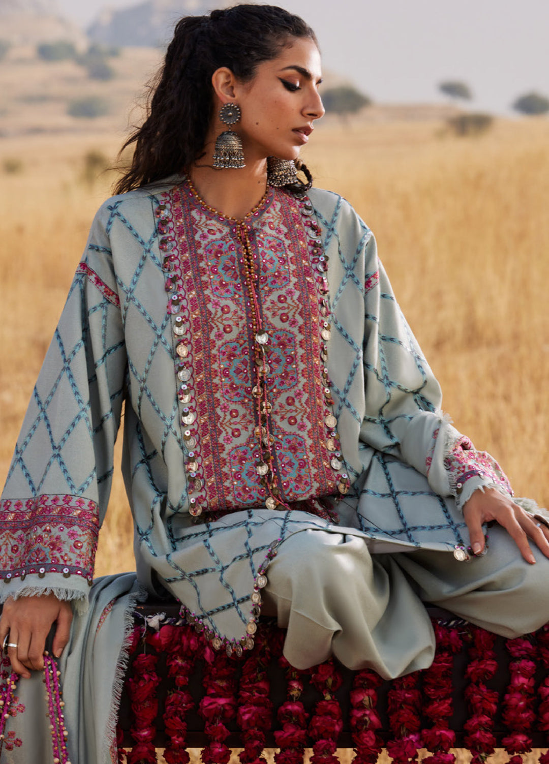 Zaha by Khadija Shah Unstitched Karandi Embroidered Suits 3 Piece ZL25KW NAYAB ZW25-06 - Winter Collection