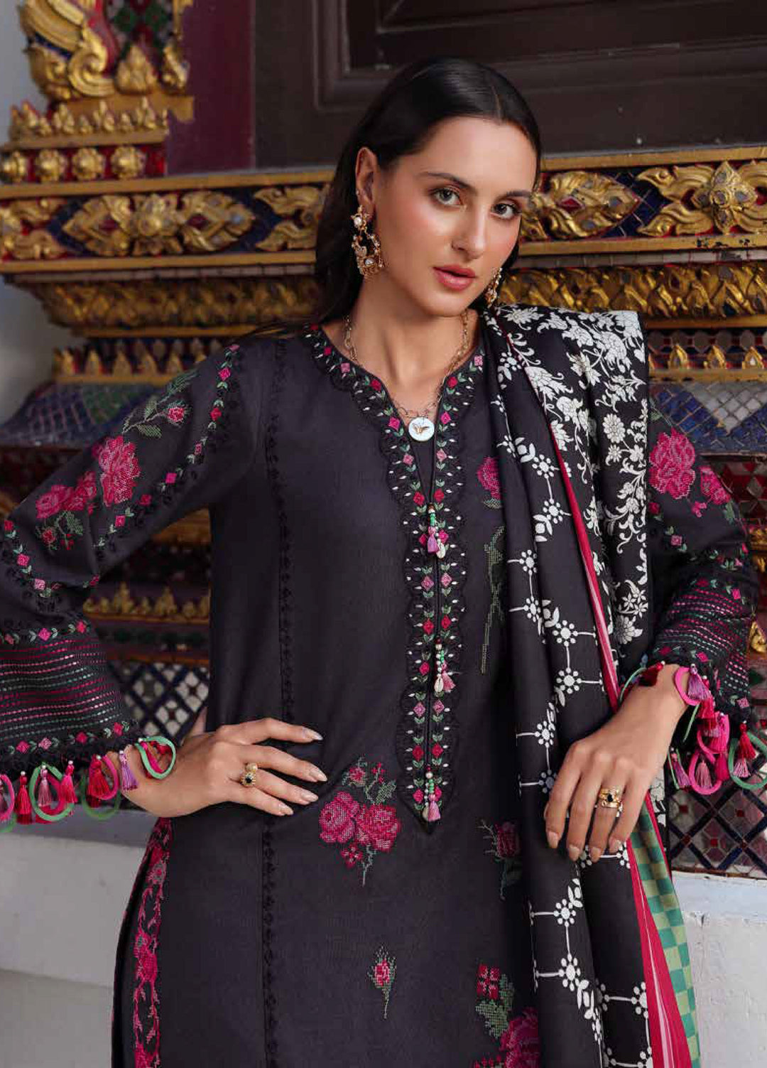 Poshima by Charizma Embroidered Peach Leather Suits Unstitched 3 Piece CZ25PW PSW5-05 - Winter Collection