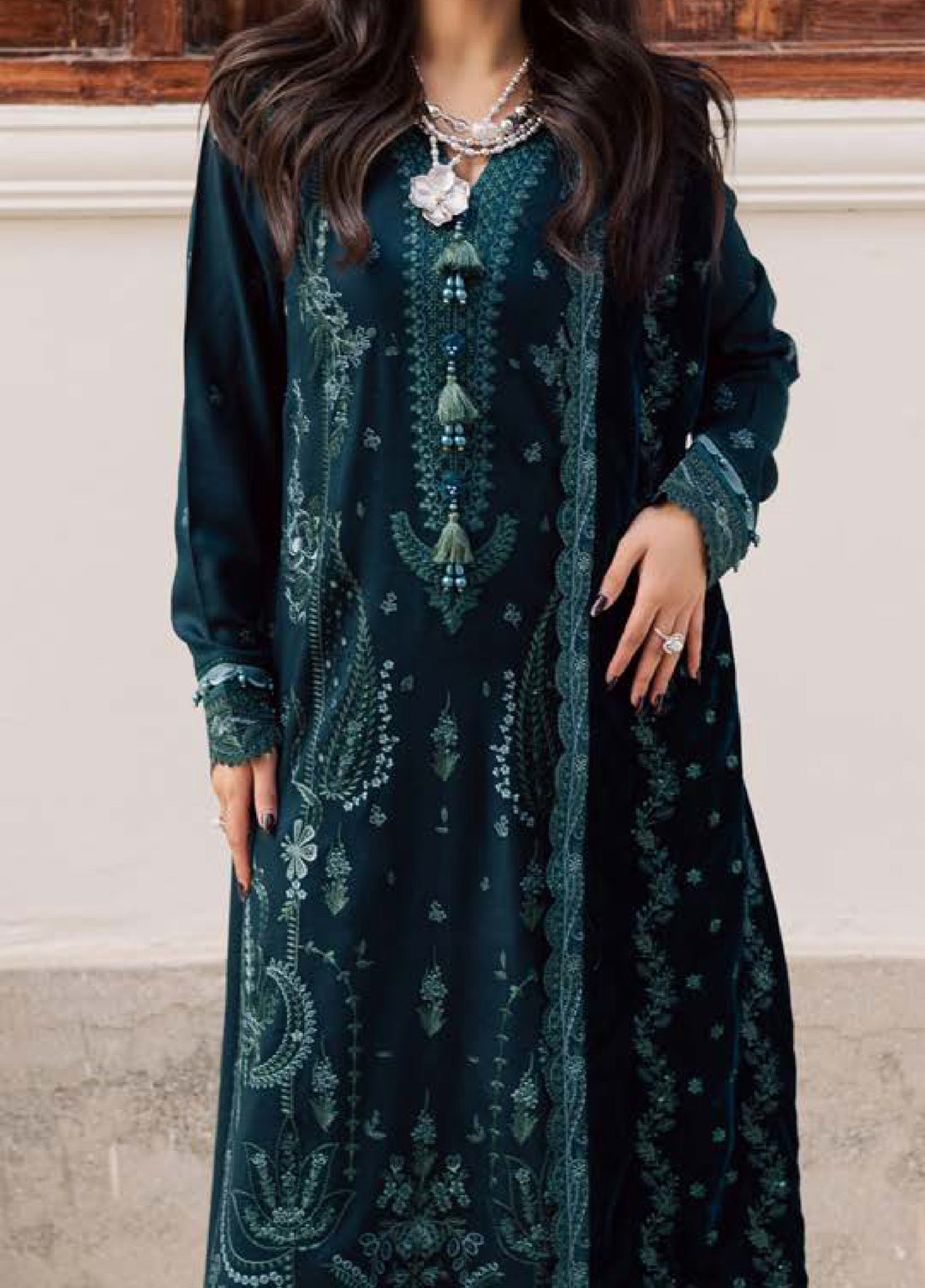 Nureh Exclusive Unstitched Luxury Leather Peach Embroidered Suits 3 Piece NU25EL NE-213 - Winter Collection