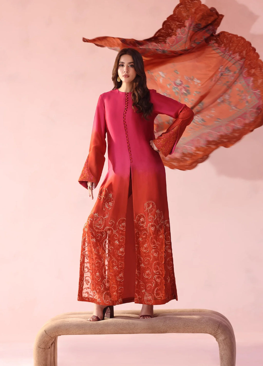 Eterna by Musferah Saad Pret Embroidered Tissue Silk 2 Piece Fiery Bloom - Festive Collection