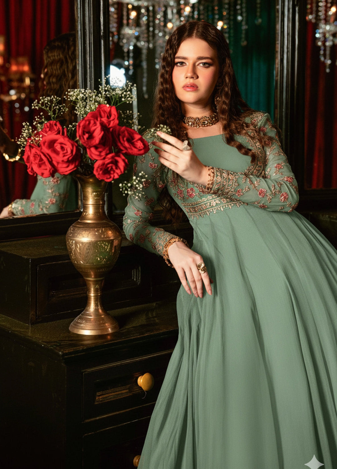 Aura by Haniumaimaz RTW Embroidered Chiffon 2 Piece Suit HUM26RCA AROOSHA - Festive Collection