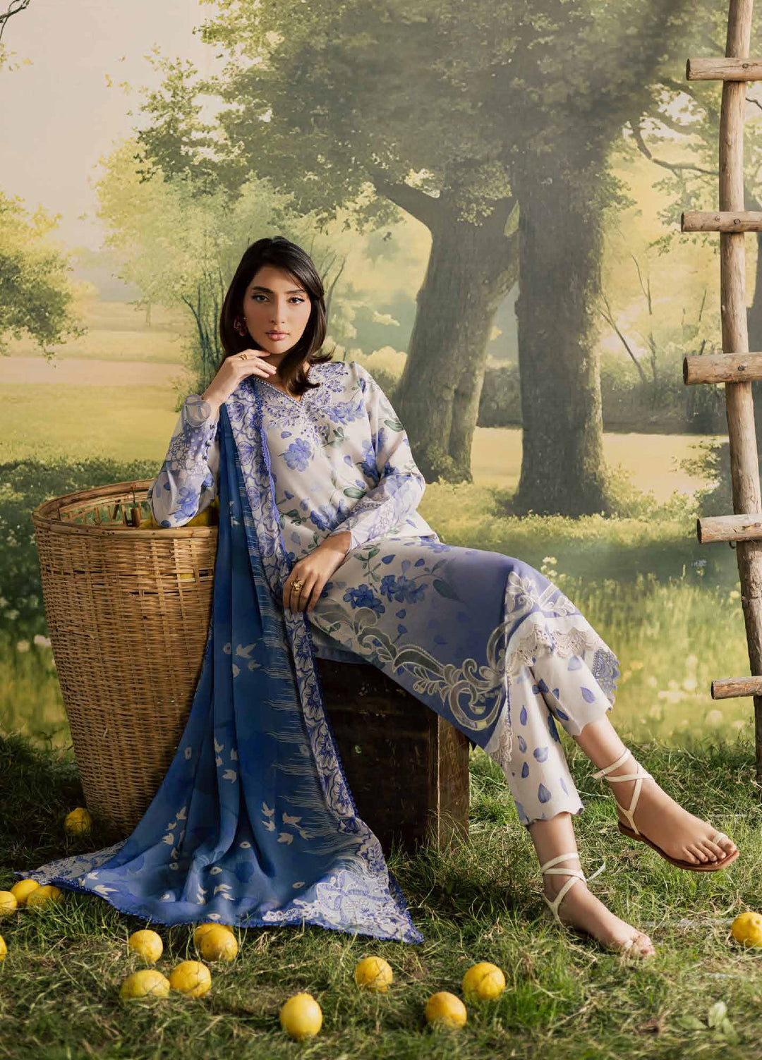 Bloom by Nureh Unstitched Embroidered Doria Lawn 3 Piece Suit NU26ULB BL-16 - Summer Collection