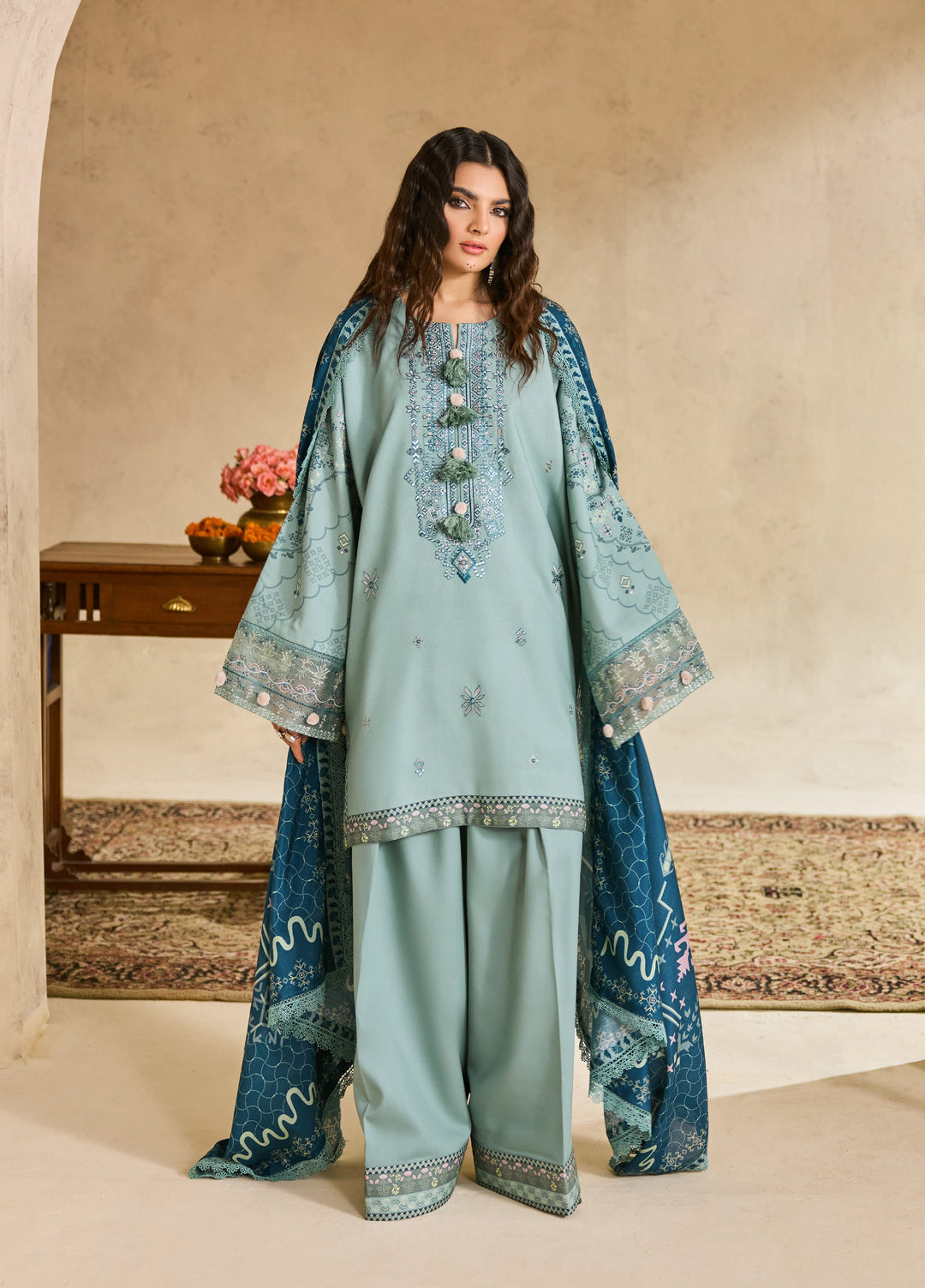 Zync by Florent One Nation Unstitched Khaddar Embroidered Suits 3 Piece FL25ON FL-3B - Winter Collection