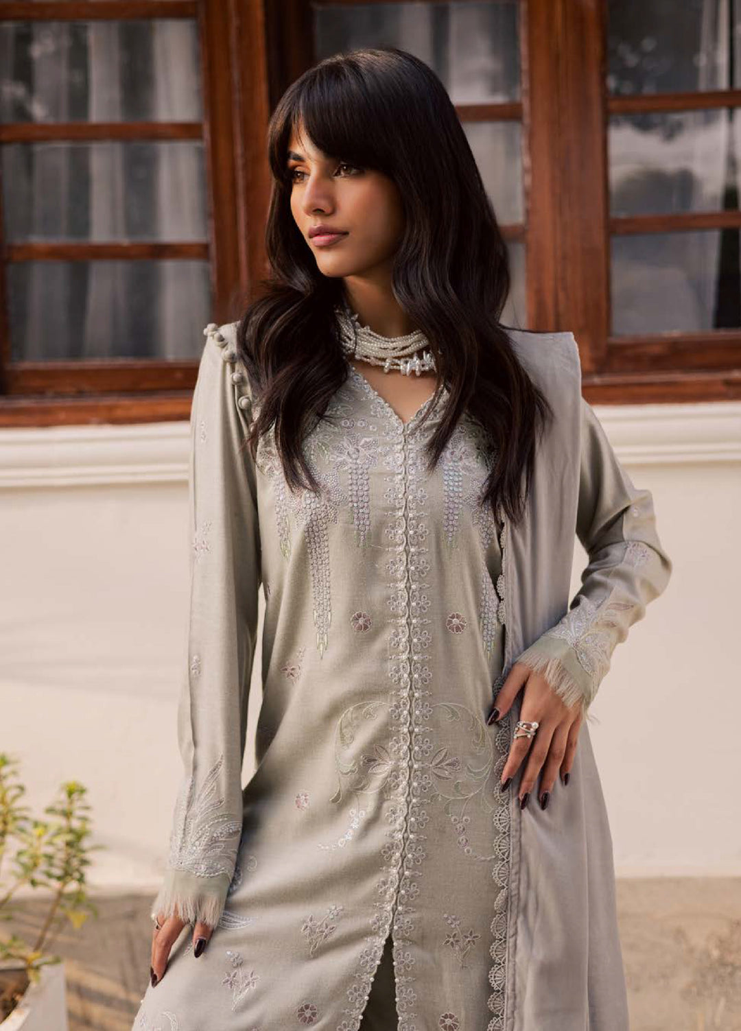 Nureh Exclusive Unstitched Luxury Leather Peach Embroidered Suits 3 Piece NU25EL NE-214 - Winter Collection