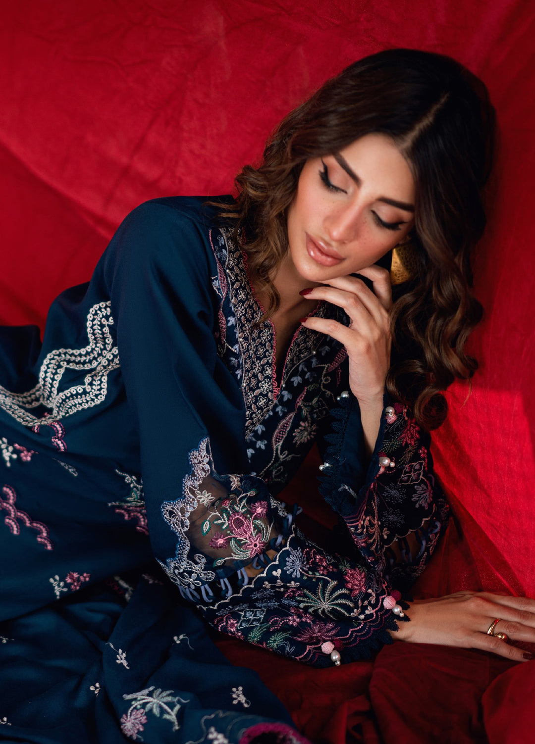 Shades Of Winter by Florent Unstitched Marina Twill Embroidered Suits 3 Piece FL25SW FL-4B - Winter Collection
